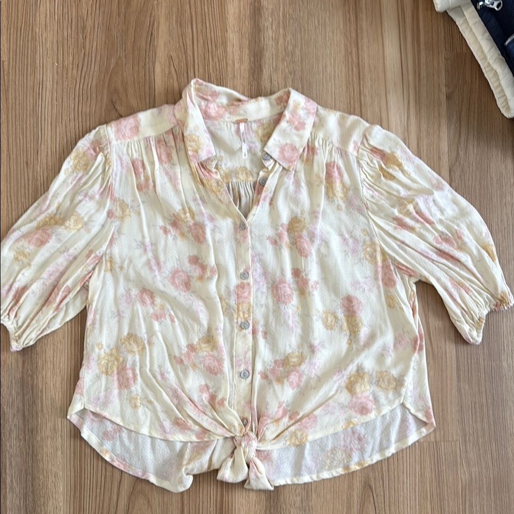 Free People Pink and Cream Floral Crop Top